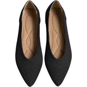 Hapuss Flat Shoes Women Black Mesh Pointed Toe Knit Ballet Comfortable Shoes